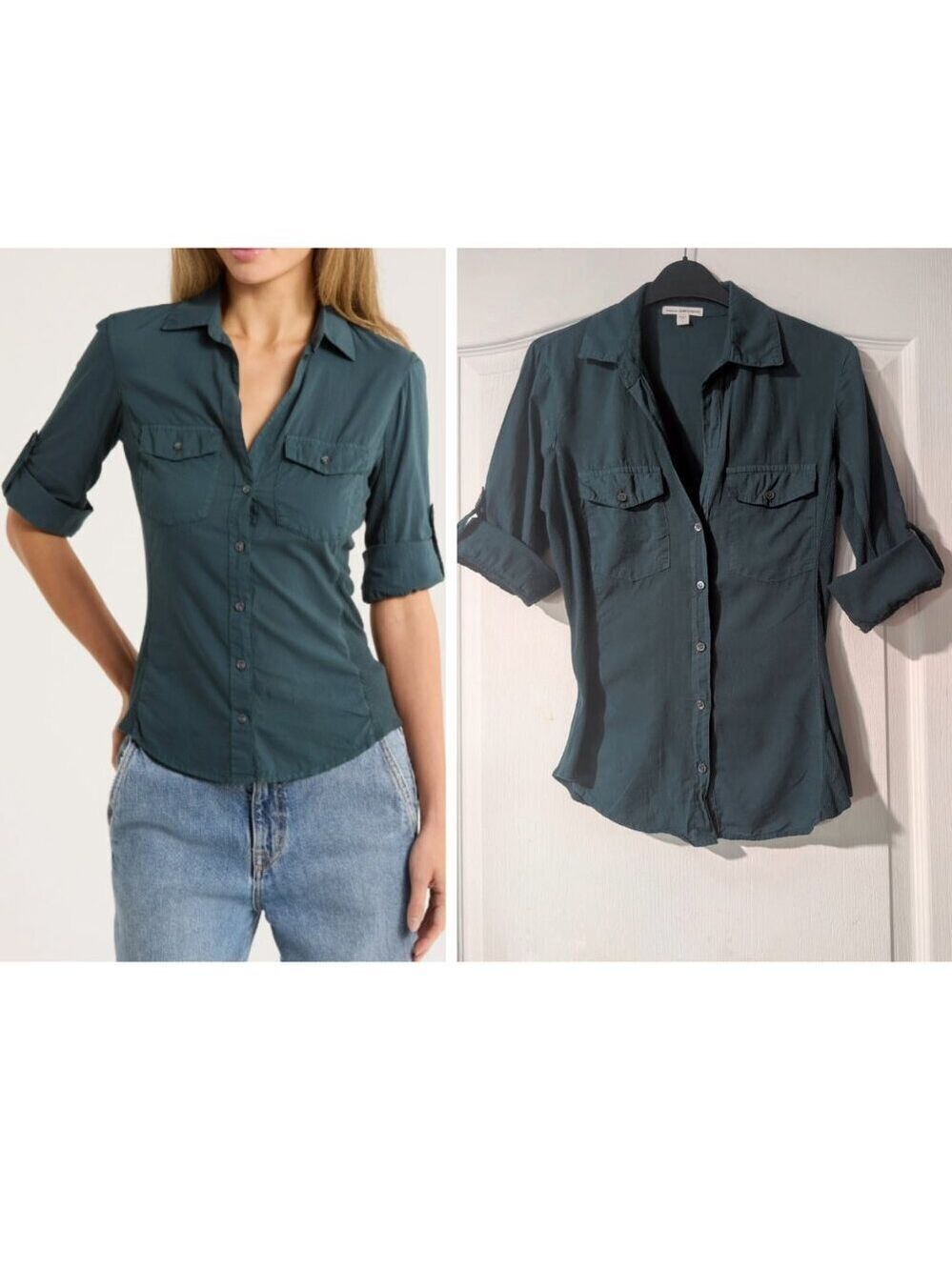 James Perse | Three-Quarter Sleeve Button-Up Shirt In Laurel Green